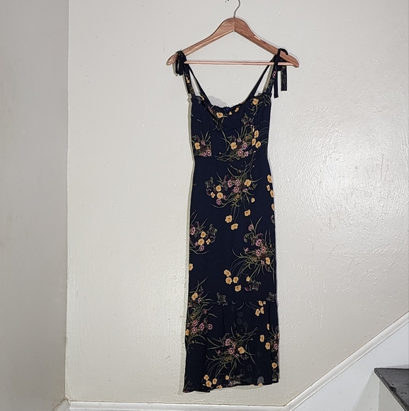 Reformation Midnight Blue Dress with Floral Design - Picture 3 of 5